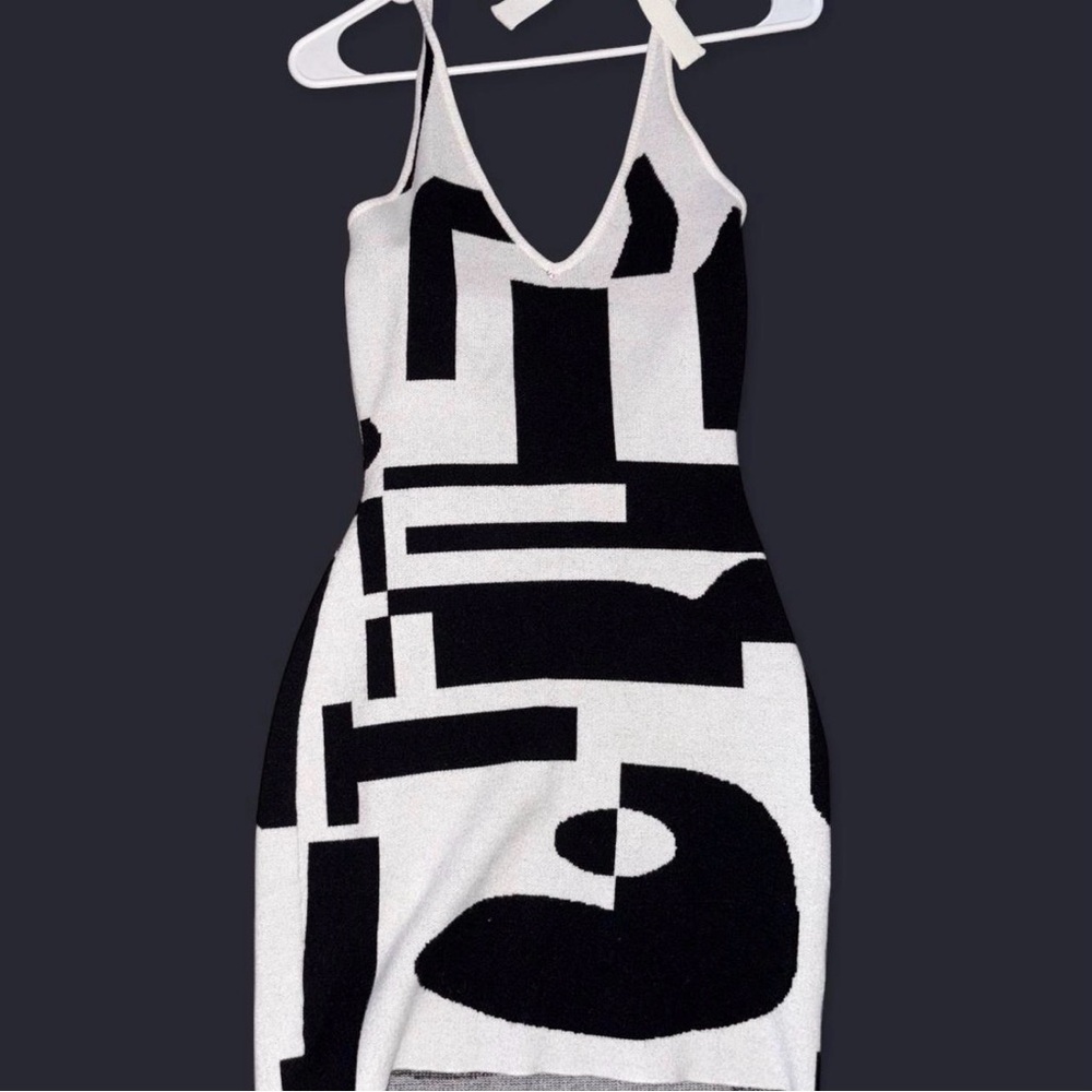 Amazon Black and White Mini Halter Top Graphic Dress